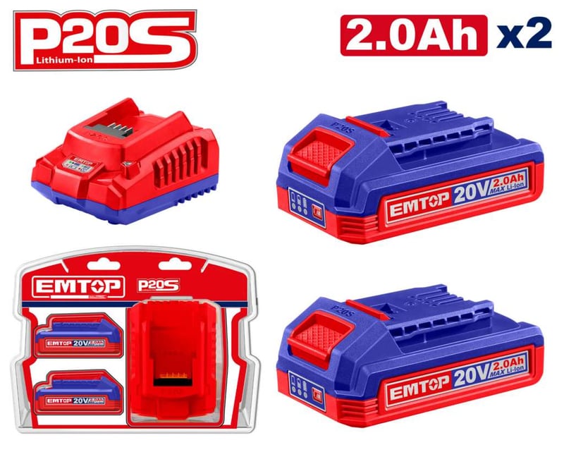 Jgo 2 Baterias 2.0 AH 20V + 1 Cargador EMTOP